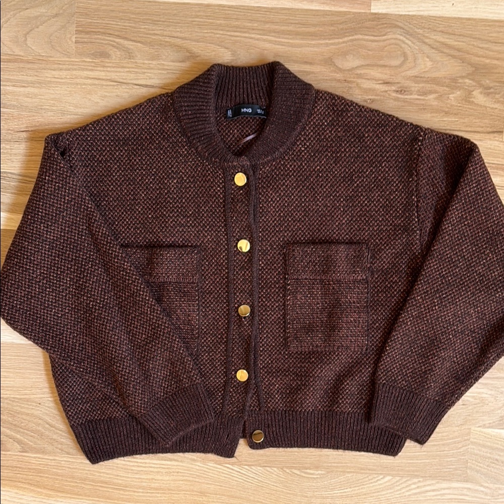 Mango Brown Sweater with Gold Buttons